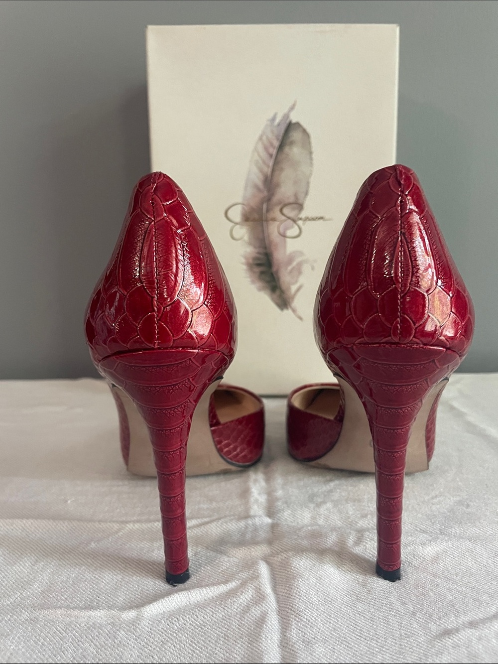 Jessica Simpson Burgundy Croc-Embossed Pointed Stiletto Pumps - Picture 3 of 8